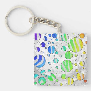 Zebra Polka Dot Rainbow and White Print Key Ring