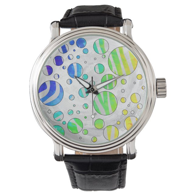 Zebra Polka Dot Rainbow and White Print Watch (Front)