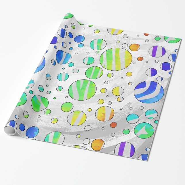 Zebra Polka Dot Rainbow and White Print Wrapping Paper (Unrolled)