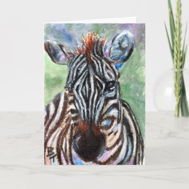 Zebra Portrait ACEO Blank Greeting Card (Front)