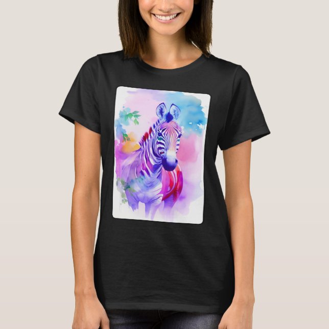 Zebra Portrait Animal Safari Wildlife Illustration T-Shirt (Front)