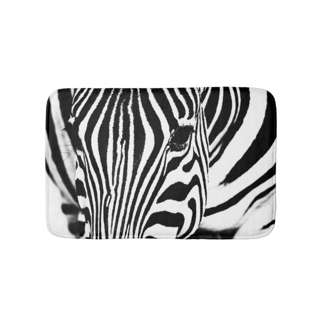 Zebra portrait black and white bath mat (Front)