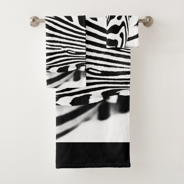 Zebra portrait black and white bath towel set (Insitu)