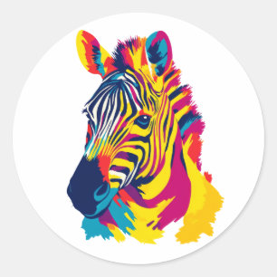 Zebra Portrait Illustration Watercolour Painting Classic Round Sticker