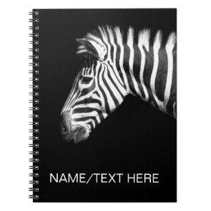 Zebra Portrait on Black - Personalised Notebook