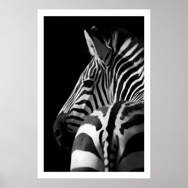 Zebra Portrait Print Modern Black and White Wall (Front)