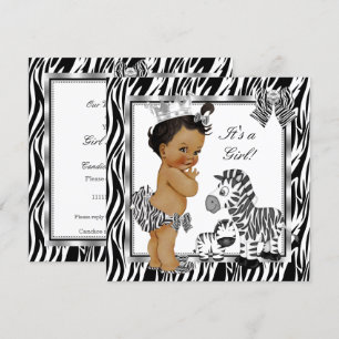 Zebra Princess Girl Baby Shower Ethnic Invitation