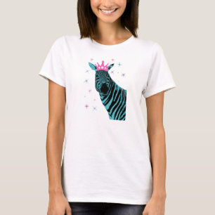 Zebra Princess in Aqua with Pink Crown T-Shirt