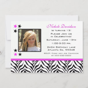 Zebra Print: 13th Birthday Party Invitations