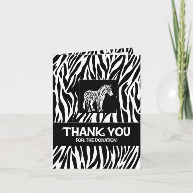 Zebra Print 4"x5.6" Donation Note Thank You Card (Front)