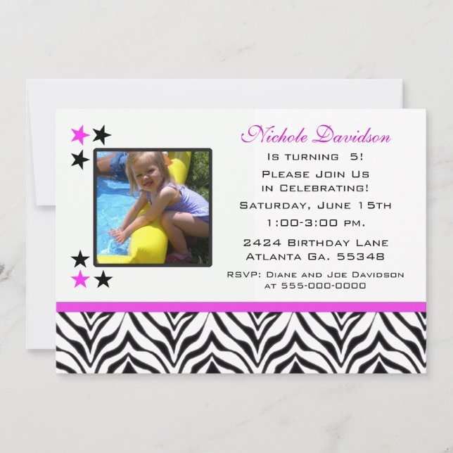 Zebra Print: 5th Birthday Party Invitations (Front)