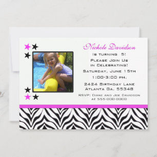Zebra Print: 5th Birthday Party Invitations