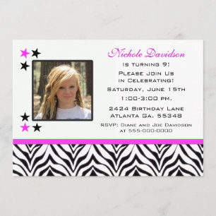Zebra Print: 9th Birthday Party Invitations