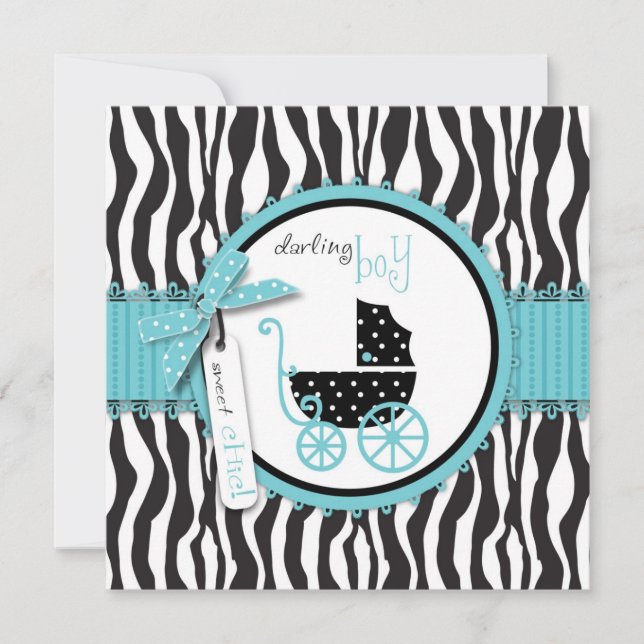 Zebra Print and Baby Carriage Baby Shower Invitation (Front)