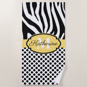 Zebra Print and Dots Pattern Beach Towel