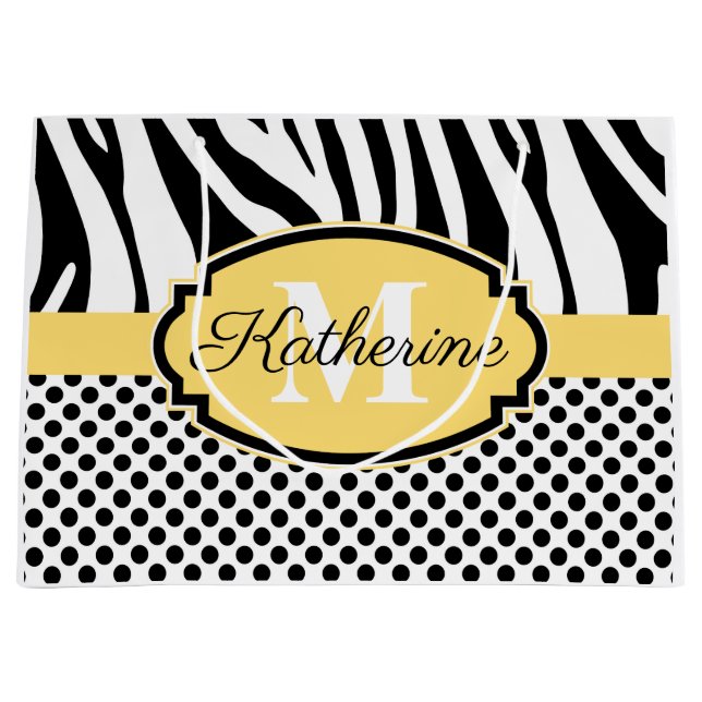 Zebra Print and Dots Pattern Large Gift Bag (Front)