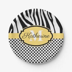 Zebra Print and Dots Pattern Paper Plate