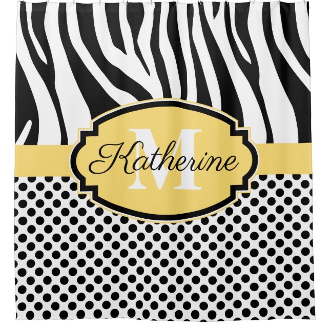 Zebra Print and Dots Pattern Shower Curtain (Front)