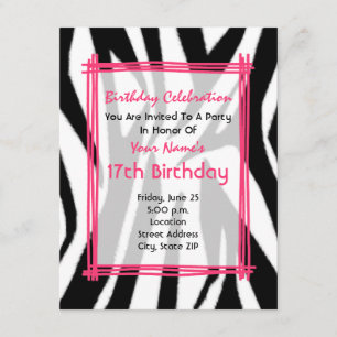 Zebra Print And Hot Pink Fashion Birthday Invite