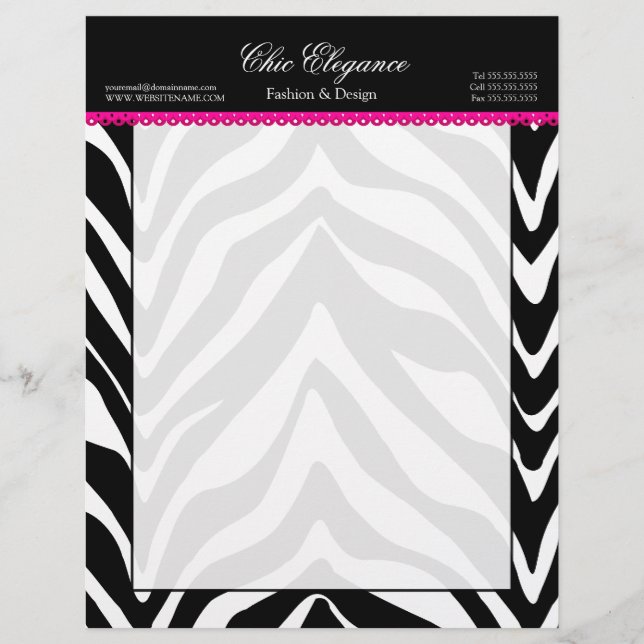 Zebra Print and Lace Personalized Letterhead (Front)