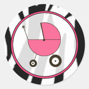 Zebra Print and Pink Baby Carriage Sticker