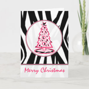 Zebra Print and Pink Christmas Tree Card