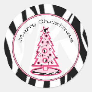 Zebra Print And Pink Christmas Tree Sticker