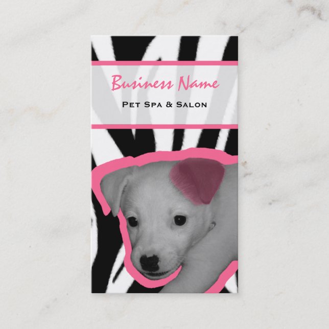 Zebra Print and Pink Ear Dog Pet Spa & Salon Business Card (Front)