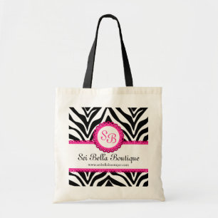 Zebra Print and Pink Lace Monogram Tote Bag