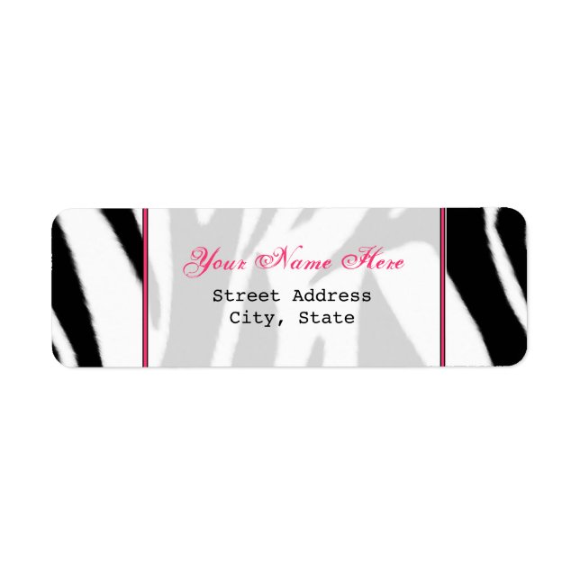 Zebra Print And Pink Return Address Label (Front)