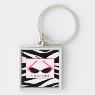 Zebra Print And Retro Pink Sunglasses Key Ring