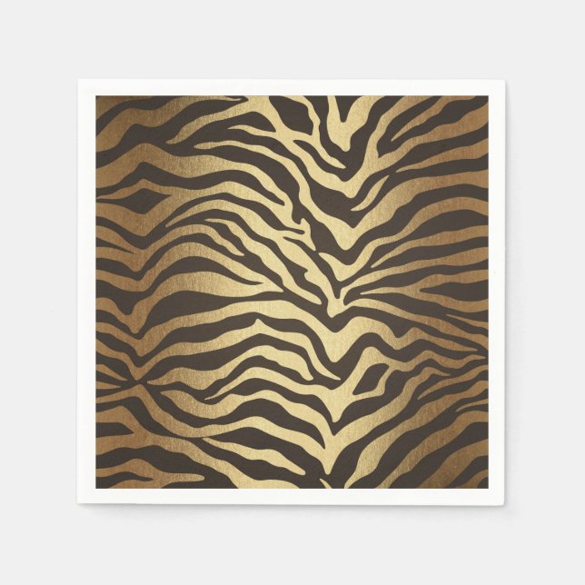 Zebra Print Animal Skin Elegant Modern Glam Gold Napkin (Front)