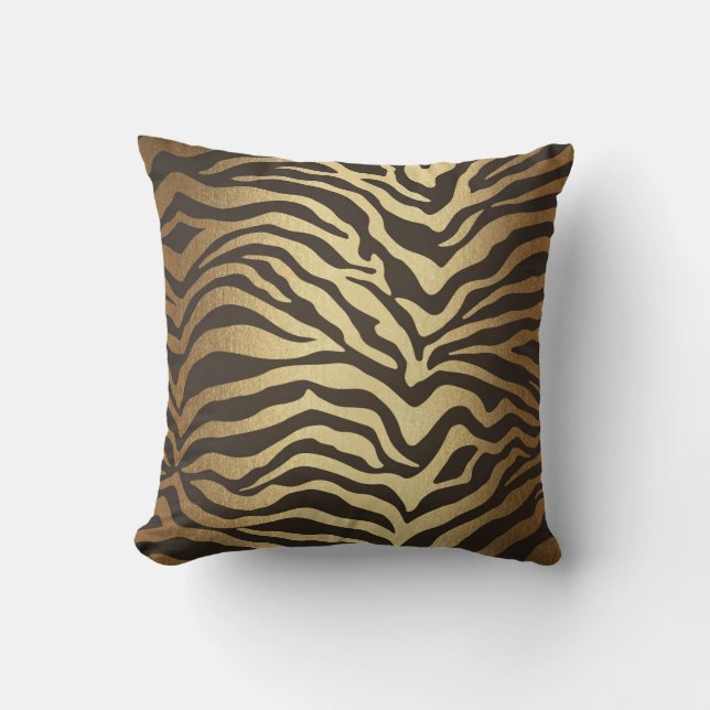 Zebra Print Animal Skin Print Modern Glam Gold Cushion (Front)