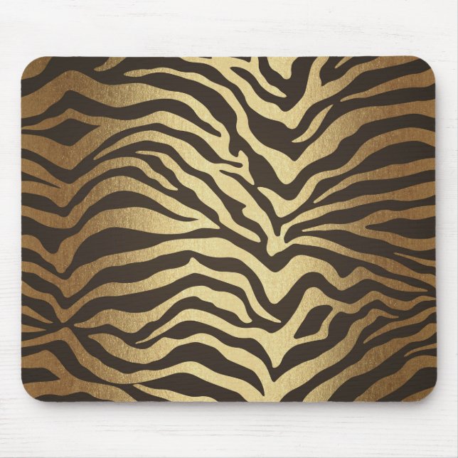 Zebra Print Animal Skin Print Modern Glam Gold Mouse Mat (Front)