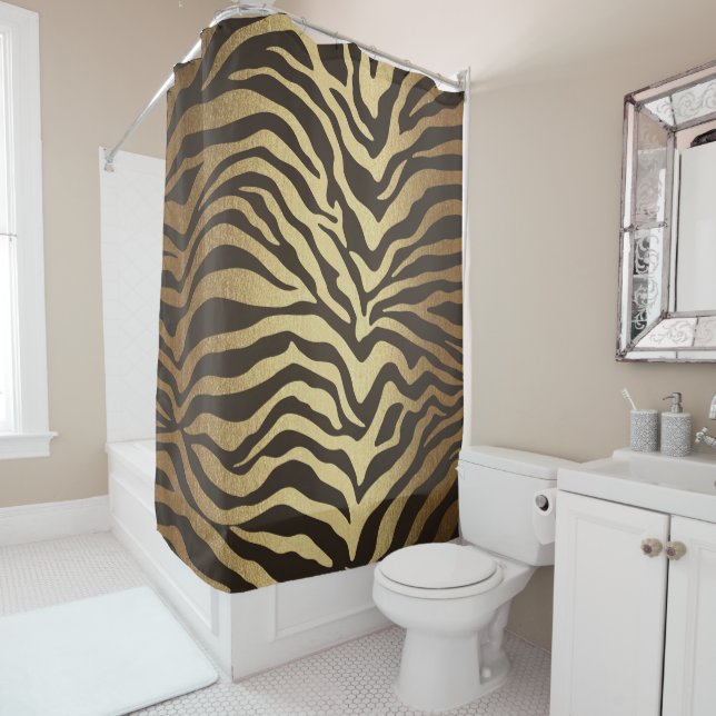 Zebra Print Animal Skin Print Modern Glam Gold Shower Curtain (In Situ)