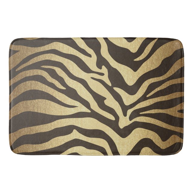 Zebra Print Animal Skins Skin Modern Glam Gold Bath Mat (Front)