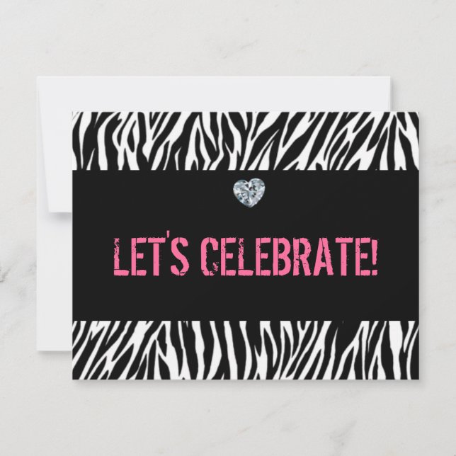 zebra print any age; birthday invitation (Front)