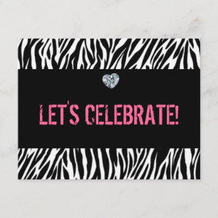 zebra print any age; birthday invitation