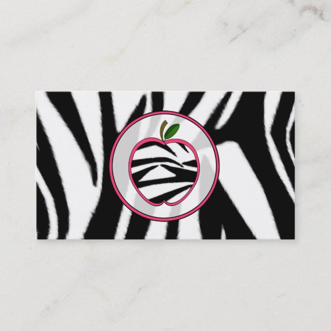 Zebra Print Apple Fashion Teacher Business Card (Front)