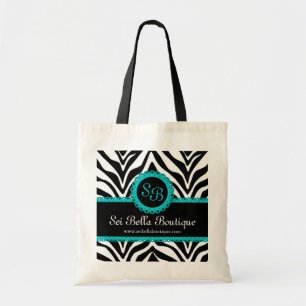 Zebra Print & Aqua Lace Monogram Tote Bag