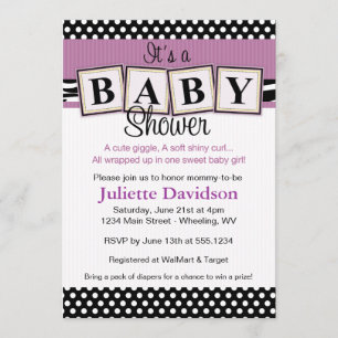 Zebra Print Baby Blocks Baby Shower Invitation
