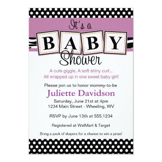 Zebra Print Baby Blocks Baby Shower Invitation