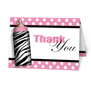 Zebra Print Baby Bottle Pink Thank You Cards