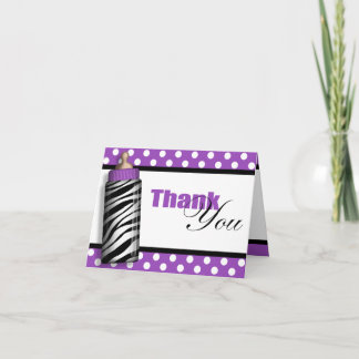 Zebra Print Baby Bottle Purple Thank You Cards