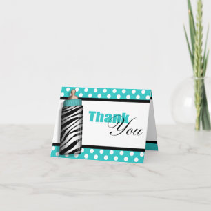 Zebra Print Baby Bottle Teal Thank You Cards