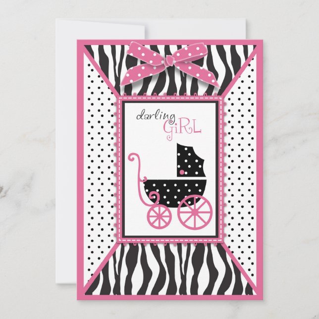 Zebra Print & Baby Carriage Baby Shower Invitation (Front)