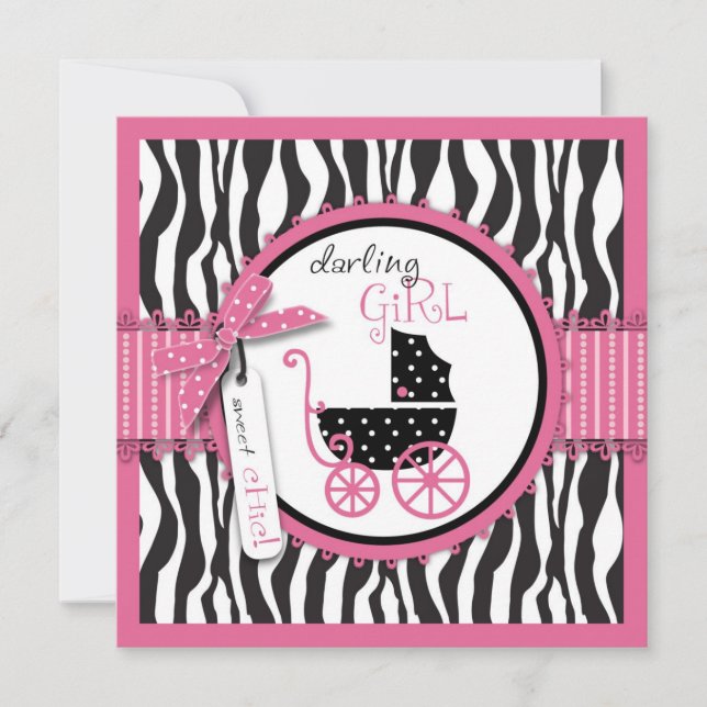 Zebra Print & Baby Carriage Baby Shower Invitation (Front)