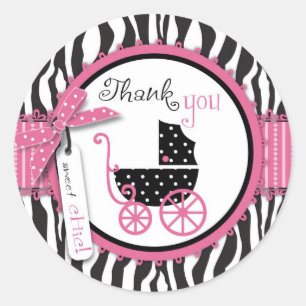 Zebra Print & Baby Carriage Thank You Classic Round Sticker