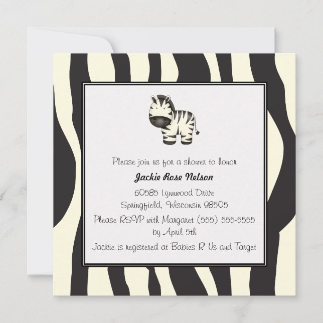 Zebra Print Baby Shower Invitation (Front)