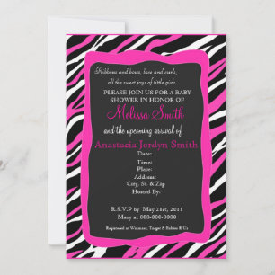 Zebra Print Baby Shower Invitation - Hot Pink